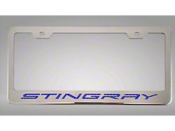 License Plate Frame with Stingray Lettering; Blue Carbon Fiber Inlay (20-25 Corvette C8)