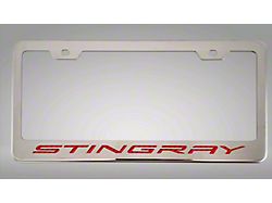 License Plate Frame with Stingray Lettering; Red Carbon Fiber Inlay (20-25 Corvette C8)
