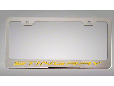 License Plate Frame with Stingray Lettering; Yellow Carbon Fiber Inlay (20-25 Corvette C8)