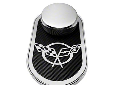 Master Cylinder Cover and Cap with Crossed Flags Logo; Black Carbon Fiber (97-04 Corvette C5)