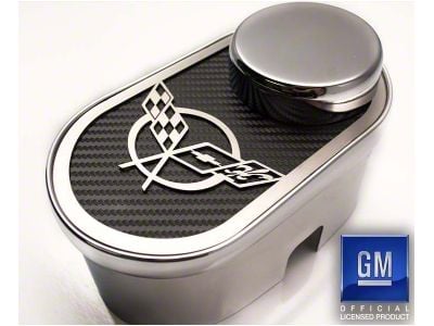 Master Cylinder Cover and Cap with Crossed Flags Logo; Red Carbon Fiber (97-04 Corvette C5)