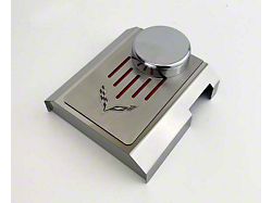 Master Cylinder Cover and Cap with Crossed Flags Logo and Ribbed Slots; Solid Bright Red (14-19 Corvette C7 w/ Manual Transmission)