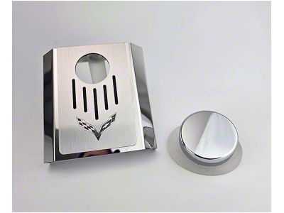 Master Cylinder Cover with Corvette Flag Top Plate; White Carbon Fiber; Polished (14-19 Corvette C7 w/ Automatic Transmission)