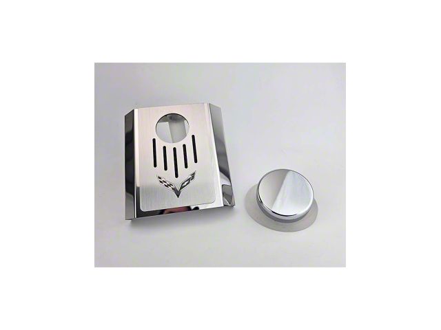 Master Cylinder Cover with Corvette Flag Top Plate; White Carbon Fiber; Polished (14-19 Corvette C7 w/ Automatic Transmission)