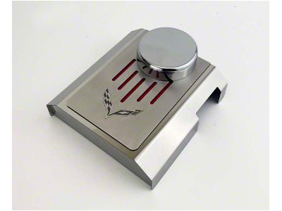 Master Cylinder Cover with Corvette Flag Top Plate; White Carbon Fiber; Polished (14-19 Corvette C7 w/ Manual Transmission)