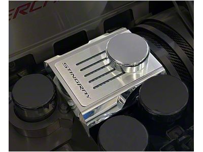 Master Cylinder Cover with Stingray Top Plate; Black Carbon Fiber; Polished (14-19 Corvette C7 w/ Manual Transmission)