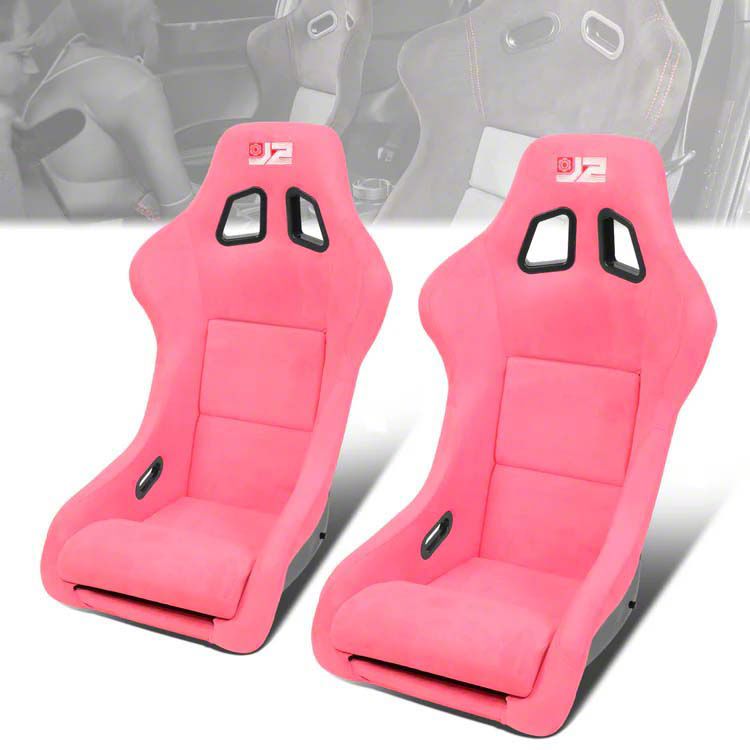 Microfiber Suede Medium Racing Bucket Seats with Seat Sliders; Pink (Universal; Some Adaptation May Be Required)