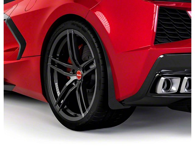 Mud Flaps; Front and Rear; Gloss Carbon Fiber Vinyl (20-24 Corvette C8, Excluding Z06)