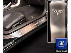 Outer Door Sill Plates with Corvette Logo; Polished (05-13 Corvette C6)