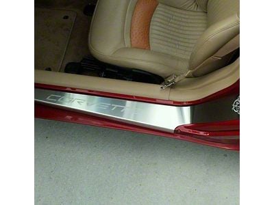 Outer Door Sills with C5 Logo and Corvette Lettering; Brushed Stainless (97-04 Corvette C5)