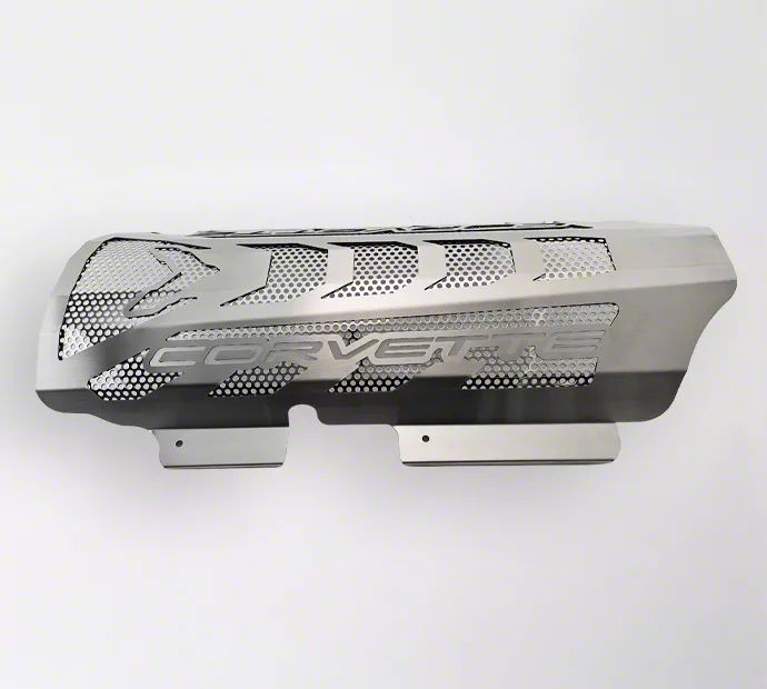 Corvette Perforated Engine Shroud; Brushed with Black Carbon Fiber ...