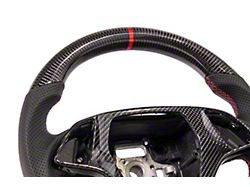 Perforated Leather Steering Wheel with Button Covers; Carbon Fiber with Red Stripe (14-19 Corvette C7 w/o Heated Steering Wheel)