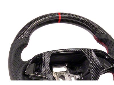 Perforated Leather Steering Wheel with Button Covers; Carbon Fiber with Red Stripe (14-19 Corvette C7 w/o Heated Steering Wheel)
