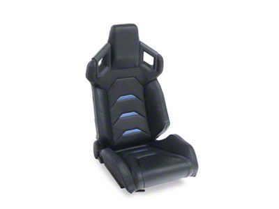 Perforated Vinyl Racing Bucket Seats with Seat Sliders; Black and Blue Carbon Fiber Style (Universal; Some Adaptation May Be Required)