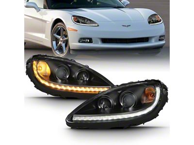 Plank Style Switchback Projector Headlights; Black Housing; Clear Lens (05-13 Corvette C6)