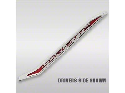 Polished/Brushed Stainless Door Prop with Dark Blue Solid Insert; Passenger Side (20-26 Corvette C8)