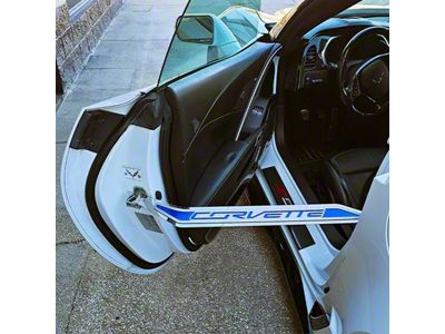 Polished/Brushed Stainless Door Prop with Red Carbon Fiber Insert; Driver Side (14-19 Corvette C7)