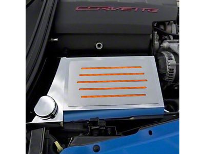 Polished Fuse Box Cover; Orange Carbon Fiber Inlay (14-19 Corvette C7, Excluding ZR1)