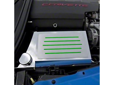 Polished Fuse Box Cover; Synergy Green Inlay Solid (14-19 Corvette C7, Excluding ZR1)