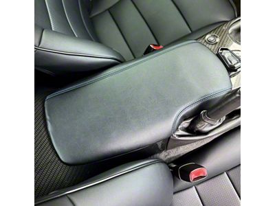 Premium Artificial Leather Center Console Lid Armrest Cover; Black with Blue Stitching (05-13 Corvette C6)