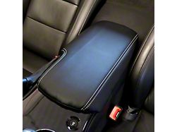 Premium Artificial Leather Center Console Lid Armrest Cover; Black with White Stitching (05-13 Corvette C6)