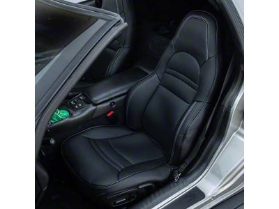 Premium Artificial Leather Seat Covers; All Black with White Stitching (97-04 Corvette C5)