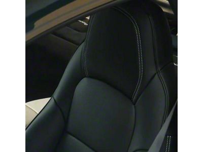 Premium Artificial Leather Seat Covers; All Black with White Stitching (05-13 Corvette C6 w/o Competition Seat)