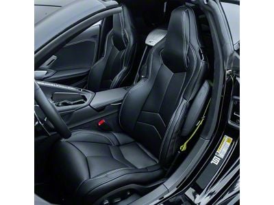 Premium Artificial Leather Seat Covers; All Black with White Stitching (20-26 Corvette C8 w/ GT1 Seat)
