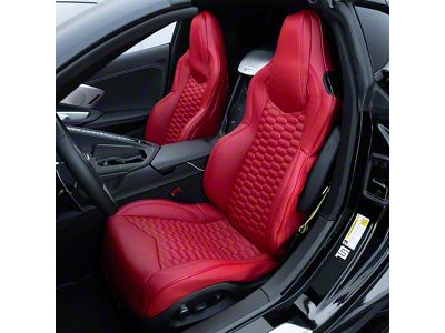 Premium Artificial Leather Seat Covers; All Red with Red Double Hex Stitching Accent Insert (20-26 Corvette C8 w/ GT1 Seat)