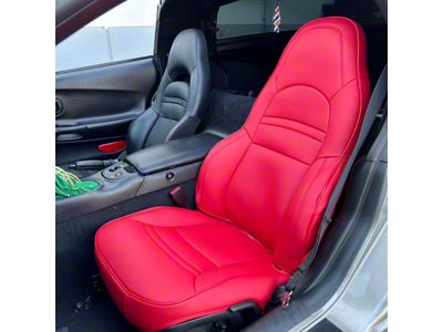 Premium Artificial Leather Seat Covers; All Red with Red Stitching (97-04 Corvette C5)