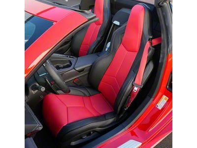 Premium Artificial Leather Seat Covers; Black with Red Accent Insert (20-26 Corvette C8 w/ GT1 Seat)