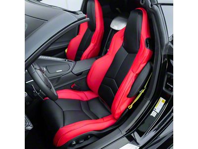 Kustom Interior Premium Artificial Leather Seat Covers; Red with Black Accent Insert (20-26 Corvette C8 w/ GT1 Seat)