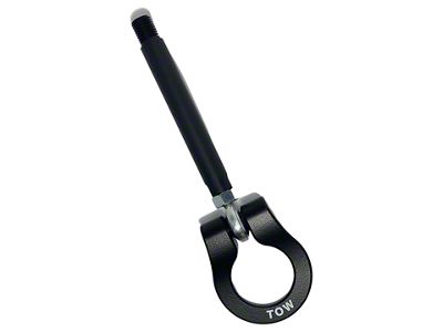 Premium Stealth Tow Hook with Long Turn Down Cerakote Black Shaft and Black D-Ring; Front (14-19 Corvette C7; 20-26 Corvette C8 E-Ray, Stingray)