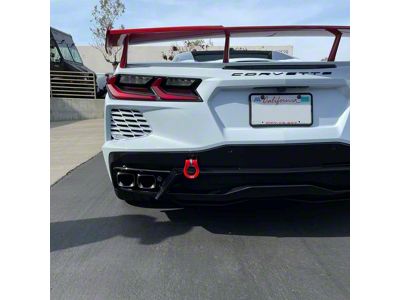 Premium Stealth Tow Hook with Red D-Ring; Rear (14-25 Corvette C7 & C8)