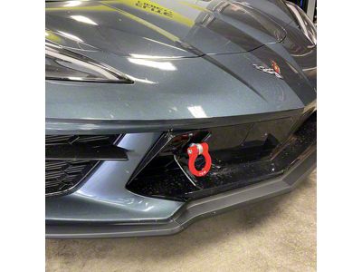 Premium Tow Hook with Long Turned Down Shaft and Black D-Ring; Front (14-19 Corvette C7)
