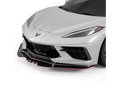 R1 Front Bumper Lip Splitter; Gloss Carbon Fiber Vinyl (20-25 Corvette C8, Excluding Z06)