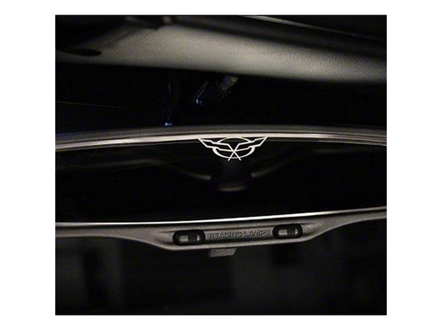 Rear View Mirror Trim with Crossed Flag Logo; Brushed (97-04 Corvette C5 w/ Auto Dim Rearview Mirror)