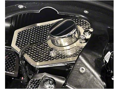 Shock Tower Covers with Brushed Trim; Perforated; Stainless (20-24 Corvette C8 Convertible)