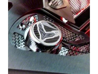 Shock Tower Covers with C8 Emblem; Carbon Fiber and Perforated Stainless (23-26 Corvette C8 Convertible)