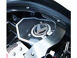 Shock Tower Covers with Corvette Flag; Carbon Fiber and Brushed Stainless (23-26 Corvette C8 Convertible)