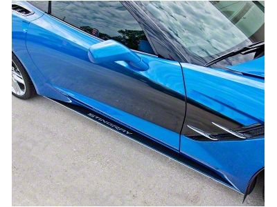 Side Skirts with Stingray Script; Stainless Steel And Carbon Fiber (14-19 Corvette C7)