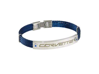 Corvette Signature Blue IP-Plated Cable Bracelet; 7.25-Inch
