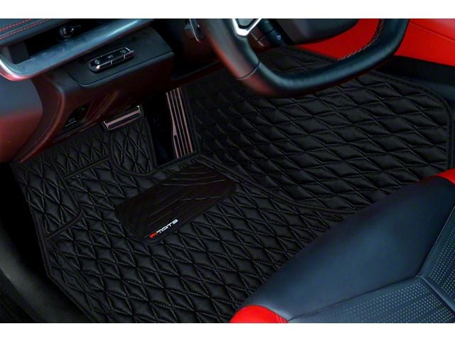 Single Layer Diamond Floor Mats; Black and Black Stitching (20-24 Corvette C8)