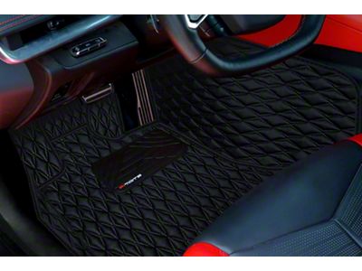 Single Layer Diamond Floor Mats; Black and Black Stitching (20-23 Corvette C8)