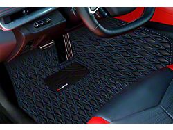 Single Layer Diamond Floor Mats; Black and Blue Stitching (14-19 Corvette C7)