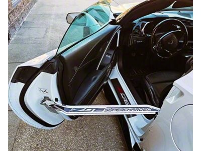 Stainless Door Prop with Real Carbon Fiber Z06 Supercharged Insert ; Passenger Side (14-19 Corvette C7)