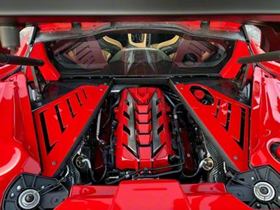 Steel Engine Bay Filler Covers with Oil Fill Area Cutout; Torch Red (20-25 Corvette C8 Coupe)