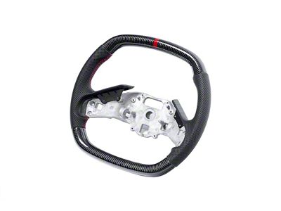 Perforated Leather Steering Wheel without Button Covers; Carbon Fiber with Red Stripe (20-25 Corvette C8 w/o Heated Steering Wheel)