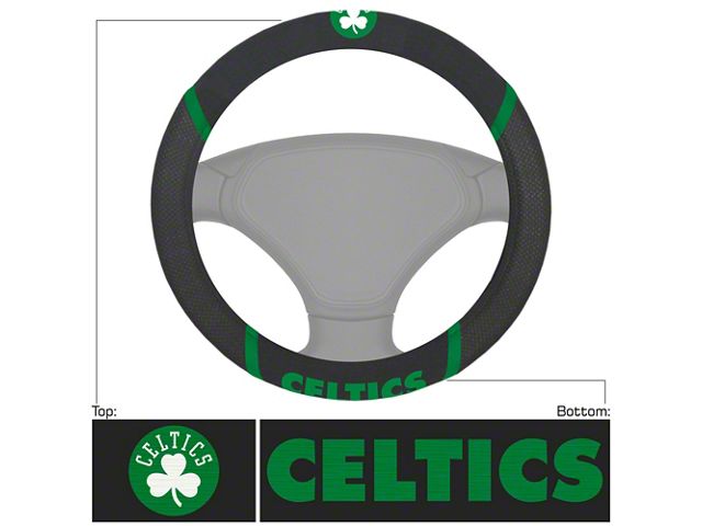 Steering Wheel Cover with Boston Celtics Clover Logo; Black (Universal; Some Adaptation May Be Required)