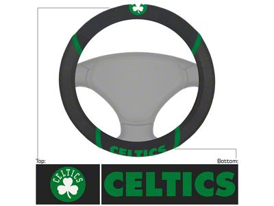 Steering Wheel Cover with Boston Celtics Clover Logo; Black (Universal; Some Adaptation May Be Required)